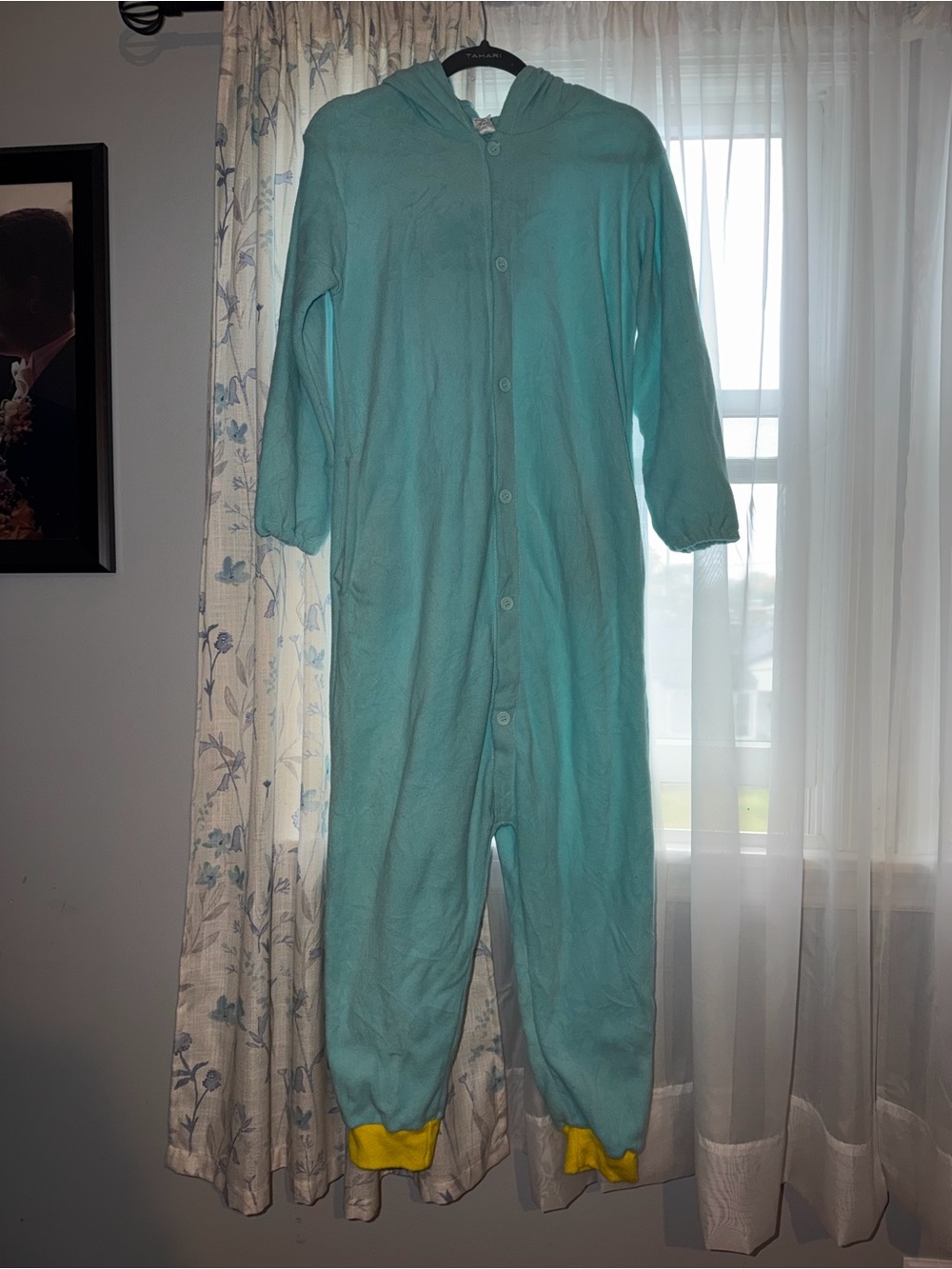 Women Hooded One-Piece Jumpsuit - Teal with Yellow Cuffs